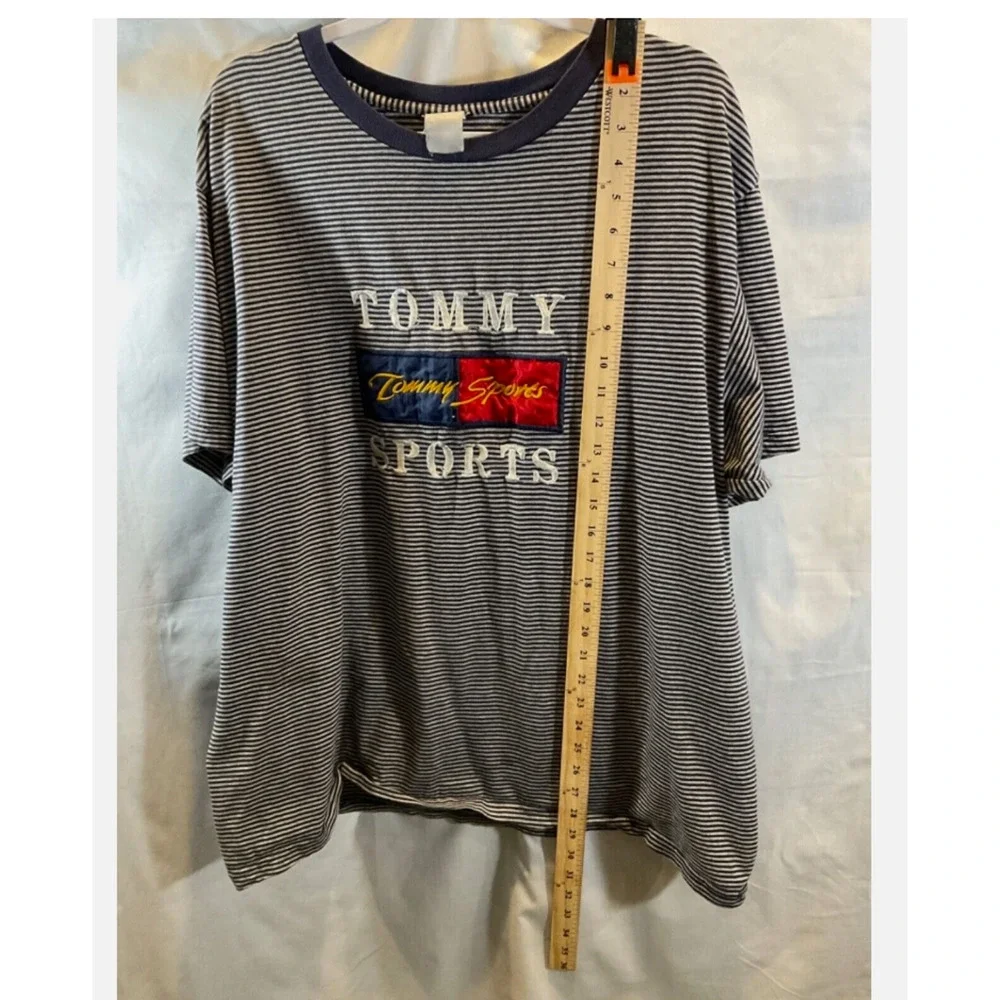 Vintage Tommy Hilfiger Shirt Mens 2XL Blue Striped Tommy Sports Graphic Tee